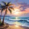 5D Coconut Tree Diamond Art Kit – Beach Sunset Full Drill DIY Crystal Rhinestone Painting for Adults (12x12 in)